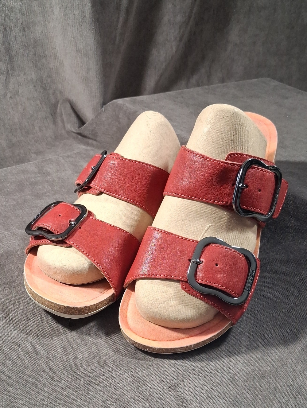 Josef Seibel Natalya 15 Red Leather Double Large Buckle Sandals VG EU37 US6-6.5